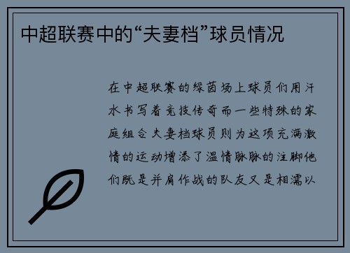 中超联赛中的“夫妻档”球员情况