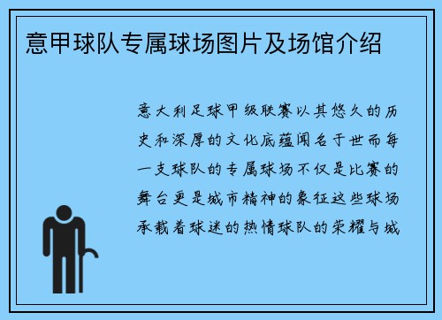 意甲球队专属球场图片及场馆介绍